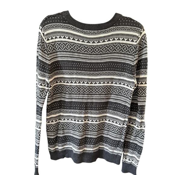 Womens Fair Isle Nordic Knit Sweater Size Medium Geometric Aztec Print Gray Prep - Picture 2 of 7